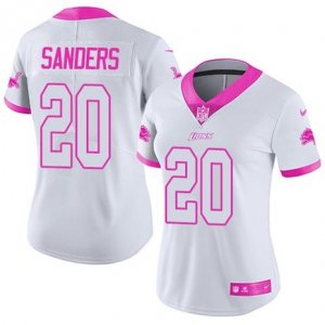 Womens Nike Detroit Lions #20 Barry Sanders White Pink Stitched NFL Limited Rush Fashion Jersey