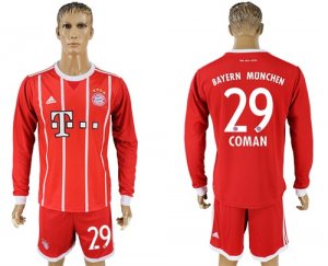 2017-18 Bayern Munich 29 COMAN Home Long Sleeve Soccer Jersey