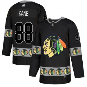Blackhawks #88 Patrick Kane Black Team Logos Fashion Adidas Jersey