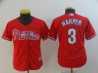 Phillies #3 Bryce Harper Scarlet Youth Cool Base Jersey
