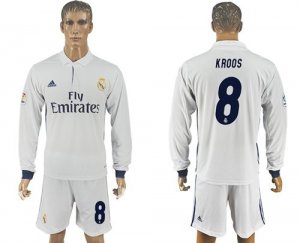 Real Madrid #8 Kroos White Home Long Sleeves Soccer Club Jersey