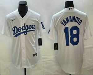 Men\'s Los Angeles Dodgers #18 Yoshinobu Yamamoto White Stitched Cool Base Nike Jersey