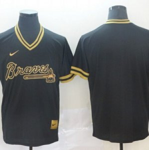 Braves Blank Black Gold Nike Cooperstown Collection Legend V Neck Jersey