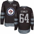 Mens Adidas Winnipeg Jets #64 Logan Stanley Authentic Black 1917-2017 100th Anniversary NHL Jersey