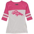 Denver Broncos 5th & Ocean By New Era Girls Youth Jersey 34 Sleeve T-Shirt White Pink