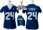 Nike Seattle Seahawks #24 Marshawn Lynch Steel Blue Team Color Draft Him Name & Number Top Super Bowl XLVIII Women NFL Elite Jersey