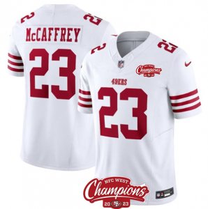 Men\'s San Francisco 49ers #23 Christian McCaffrey White 2023 F.U.S.E. NFC West Champions Football Stitched Jersey