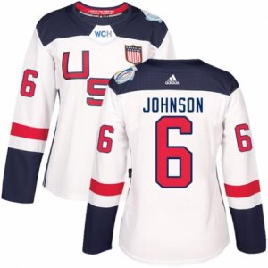 Women\'s Adidas Team USA #6 Erik Johnson Premier White Home 2016 World Cup Hockey Jersey