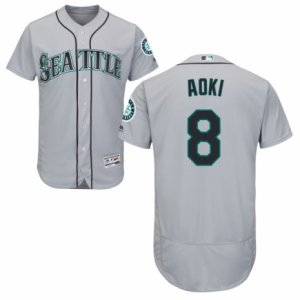 Mens Majestic Seattle Mariners #8 Norichika Aoki Grey Flexbase Authentic Collection MLB Jersey