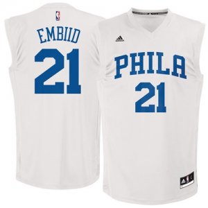 76ers #21 Joel Embiid White Fashion Replica Jersey