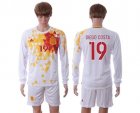 Spain #19 Diego Costa White Away Long Sleeves Soccer Country Jersey