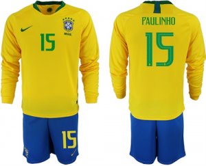 2018-19 Brazil 15 PAULINHO Home Long Sleeve Soccer Jersey