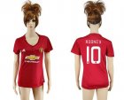 Womens Manchester United #10 Rooney Red Home Soccer Club Jersey