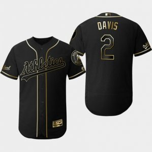 Athletics #2 Khris Davis Black Gold Flexbase Jersey