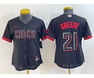 Women\'s Cincinnati Reds #21 Hunter Greene Black 2023 City Connect Cool Base Stitched Jersey1