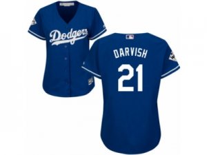 Women Majestic Los Angeles Dodgers #21 Yu Darvish Replica Royal Blue Alternate 2017 World Series Bound Cool Base MLB Jersey