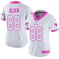 Womens Nike Carolina Panthers #88 Greg Olsen White Pink Stitched NFL Limited Rush Fashion Jersey
