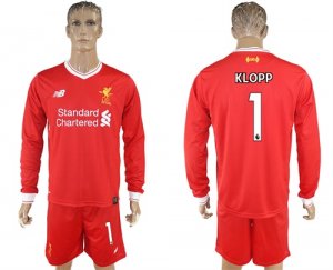 2017-18 Liverpool 1 KLOPP Home Long Sleeve Soccer Jersey