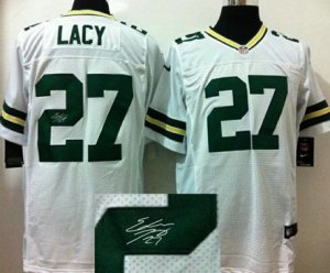 NEW NFL Green Bay Packers 27# Eddie Lacy White Signed Jerseys-Elite