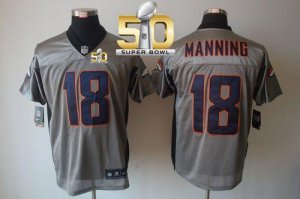 Nike Denver Broncos #18 Peyton Manning Grey Shadow Super Bowl 50 Men Stitched NFL Elite Jersey