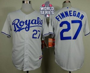 Kansas City Royals #27 Brandon Finnegan White Cool Base W 2015 World Series Patch Stitched MLB Jersey