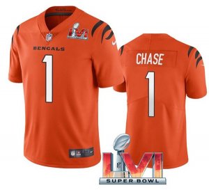 Nike Bengals #1 Ja\'Marr Chase Orange 2022 Super Bowl LVI Vapor Limited Jersey