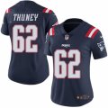 Women's Nike New England Patriots #62 Joe Thuney Limited Navy Blue Rush NFL Jersey