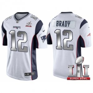 Women New England Patriots #12 Tom Brady White 2017 Super Bowl 51 Patch Steel Silver Limited Jersey