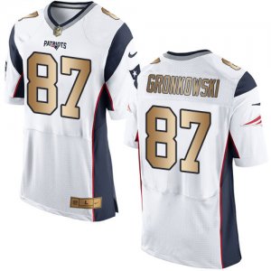 Nike New England Patriots #87 Rob Gronkowski White Mens Stitched NFL New Elite Gold Jersey