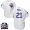 Youth Majestic Chicago Cubs #21 Sammy Sosa Authentic White Home 2016 World Series Bound Cool Base MLB Jersey
