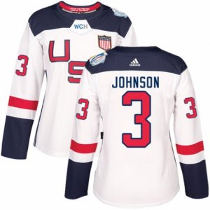 Women\'s Adidas Team USA #3 Jack Johnson Authentic White Home 2016 World Cup Hockey Jersey