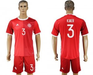 Danmark #3 Kjaer Red Home Soccer Country Jersey