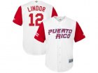 Mens Puerto Rico Baseball #12 Francisco Lindor Majestic White 2017 World Baseball Classic Jersey