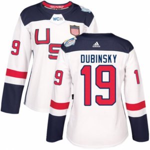 Women\'s Adidas Team USA #19 Brandon Dubinsky Authentic White Home 2016 World Cup Hockey Jersey