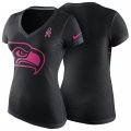 Women's Seattle Seahawks Black Breast Cancer Awareness Tri-Blend V-Neck T-Shirt