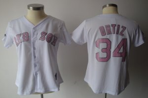 MLB Women Jerseys Boston Red Sox #34 ortiz white[pink number]