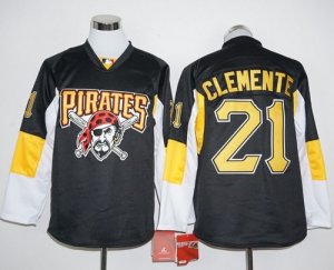 Pittsburgh Pirates #21 Roberto Clemente Black Long Sleeve Stitched Baseball Jersey