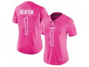 Womens Nike Carolina Panthers #1 Cam Newton Limited Pink Rush Fashion NFL Jersey