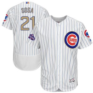 Mens Majestic Chicago Cubs #21 Sammy Sosa White World Series Champions Gold Program Flexbase Jersey