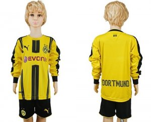 Dortmund Blank Home Long Sleeves Kid Soccer Club Jersey