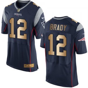 Nike New England Patriots #12 Tom Brady Navy Blue Team Color Mens Stitched NFL New Elite Gold Jersey