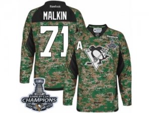 Mens Reebok Pittsburgh Penguins #71 Evgeni Malkin Authentic Camo Veterans Day Practice 2017 Stanley Cup Champions NHL Jersey