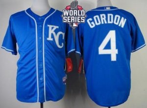 Kansas City Royals #4 Alex Gordon Blue Alternate 2 Cool Base W 2015 World Series Patch Stitched MLB Jersey