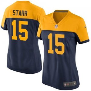 women Nike green bay packers #15 Bart Starr yellow-blue jerseys