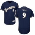 Men's Majestic Milwaukee Brewers #9 Aaron Hill Navy Blue Flexbase Authentic Collection MLB Jersey