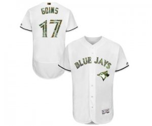 Mens Majestic Toronto Blue Jays #17 Ryan Goins Authentic White 2016 Memorial Day Fashion Flex Base MLB Jersey