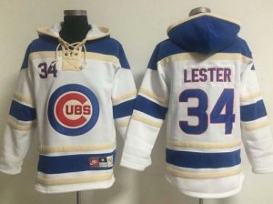 Chicago Cubs #34 Jon Lester White Sawyer Hooded Sweatshirt Baseball Hoodie