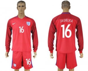 England #16 Jagielka Away Long Sleeves Soccer Country Jersey