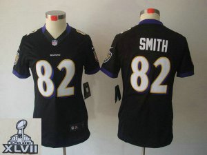 2013 Super Bowl XLVII Women NEW NFL Baltimore Ravens 82 Torrey Smith Black Jerseys(Women Limited)
