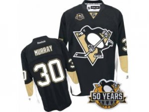 Men\'s Reebok Pittsburgh Penguins #30 Matt Murray Authentic Black Home 50th Anniversary Patch NHL Jersey